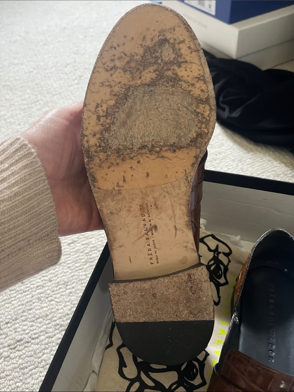 Freda Salvador Brown Tash Loafers Croc-Embossed Sz 6.5 - Picture 4 of 5